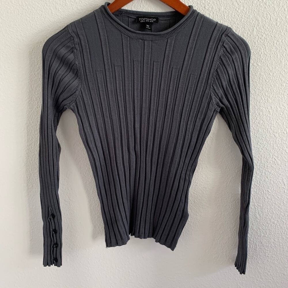 TOPSHOP Gray Stretch Top with Sleeve Studs 10